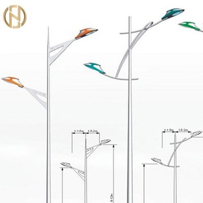 কেনা 3মি গোলাকার গ্যালভানাইজড স্টিল পোস্ট টুইন আর্মস হাইওয়ে লাইট পোল online manufacture