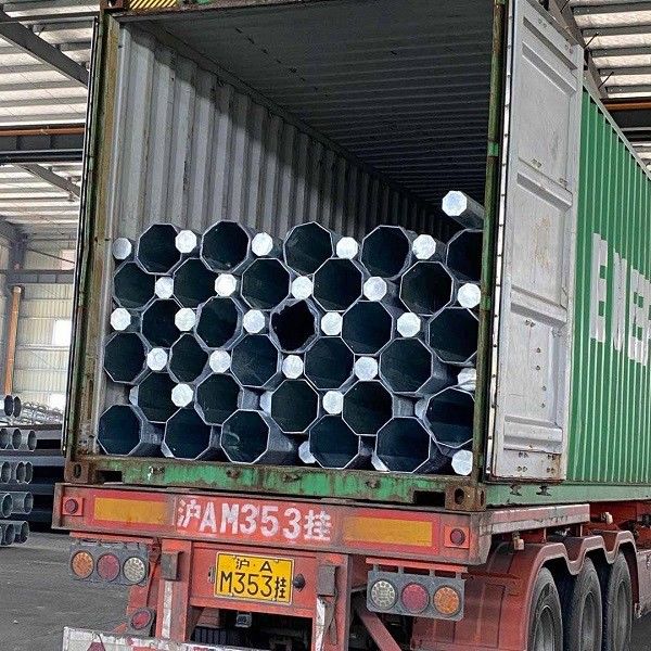 33KV 12m ইস্পাত ইউটিলিটি মেরু হট ডিপ গ্যালভানাইজড ইস্পাত মেরু বায়ু প্রতিরোধী